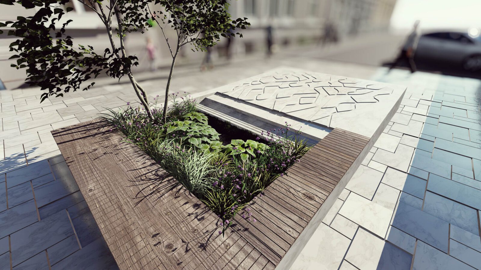 Innherredsveien, kulvert og regnbenk (ill: Asplan Viak)