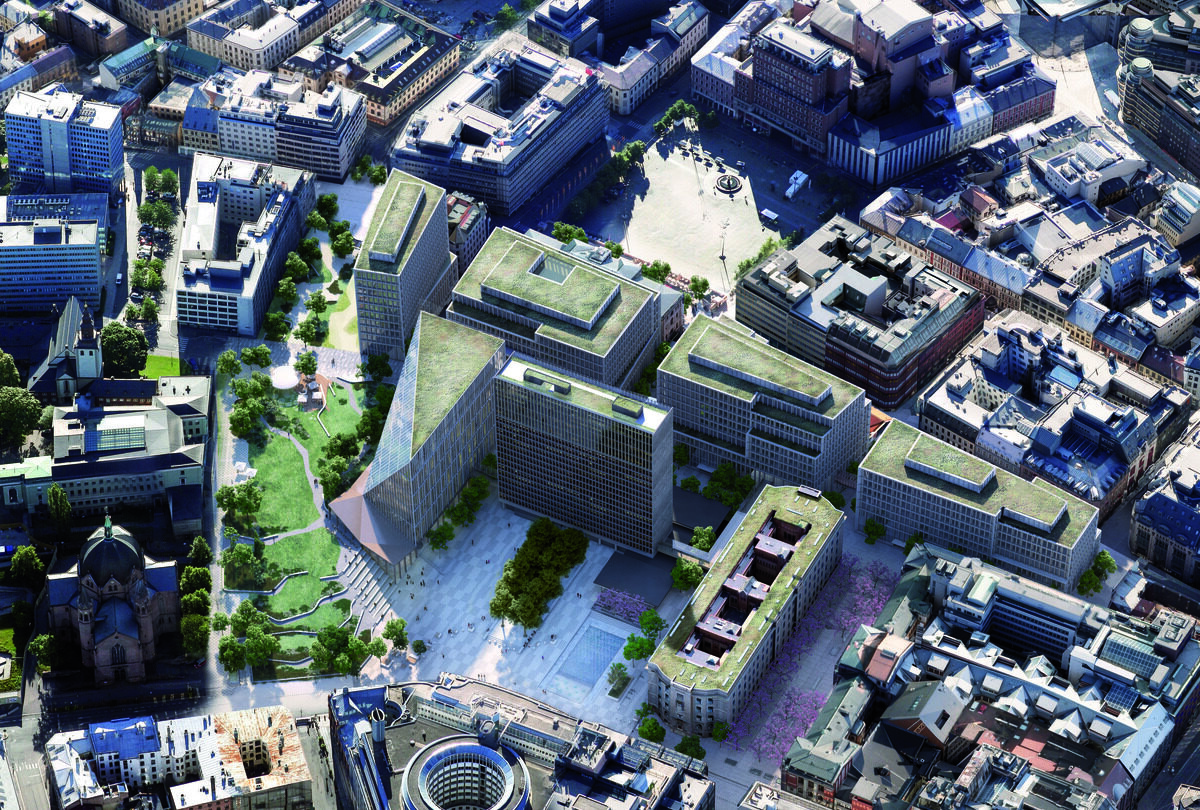 En 3D-render av det nye regjeringskvartalet, sett ovenfra.